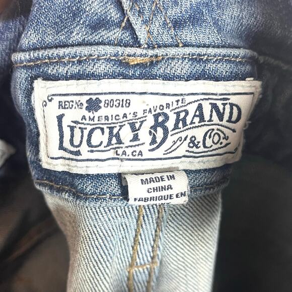 Lucky Brand Denim Boyfriend Distressed Overall Jeans Size Medium - Picture 11 of 15